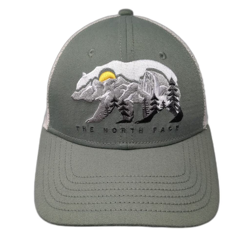 The North Face Trucker Hat Green One Size Bear Yosemite Half Dome Mesh Snapback